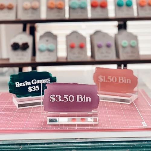 SINGLE Mini Pop Up Shop Price Sign  Letrero acrílico de 3.2 x 2 con soporte acrílico  Herramientas de feria de proveedores  Mini letrero