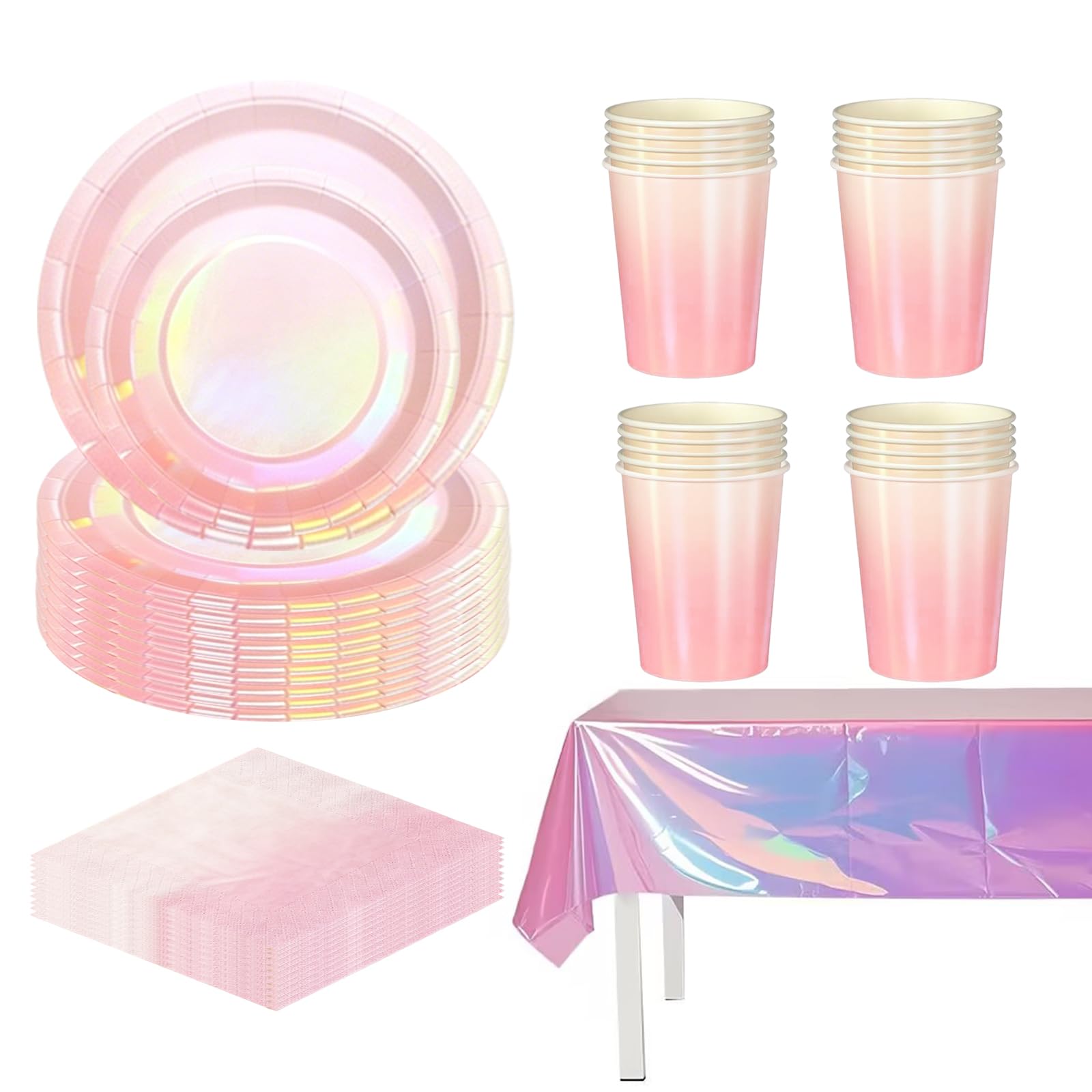 81P Colorful Laser Foil Paper Party Tableware Set,Peach Sparkling Party Paper Plates Napkins Cups for Her Birthday,Sparkling Peach Tablecloth for Christmas Dinnerware Wedding,Baby Shower Party Dec