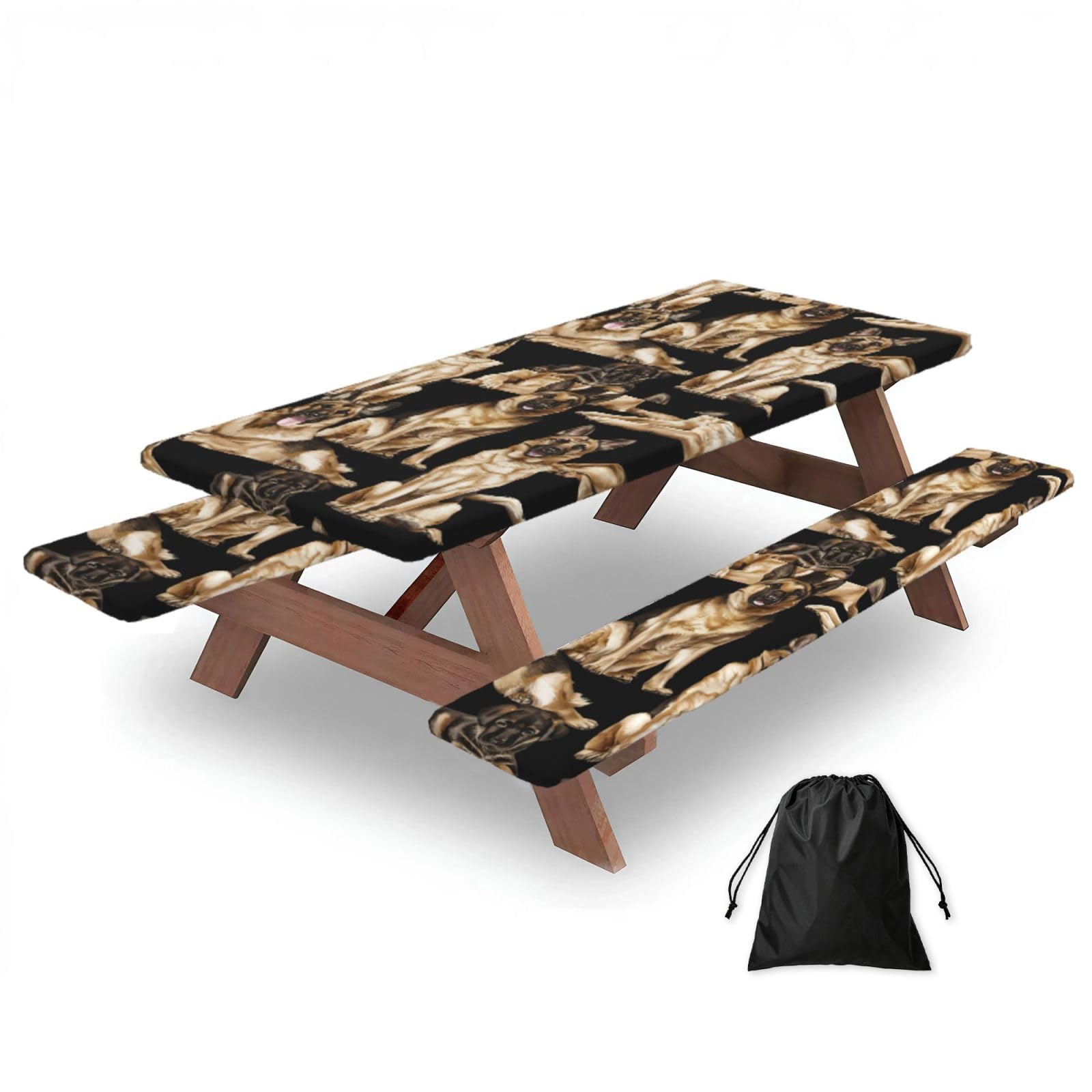 Yqxwjl Black German Shepherd Print Camping Essentials Waterproof Camping Table And Bench Cover With Drawstring Bag 183 Cm