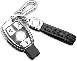 for Mercedes Benz Key Fob Cover with Premium Soft TPU 360 Degree Protection Key Case Cover Compatible with Mercedes Benz C E S M CLS CLK G Class Keyless Smart Key Fob+1pac Keychain (Silver)