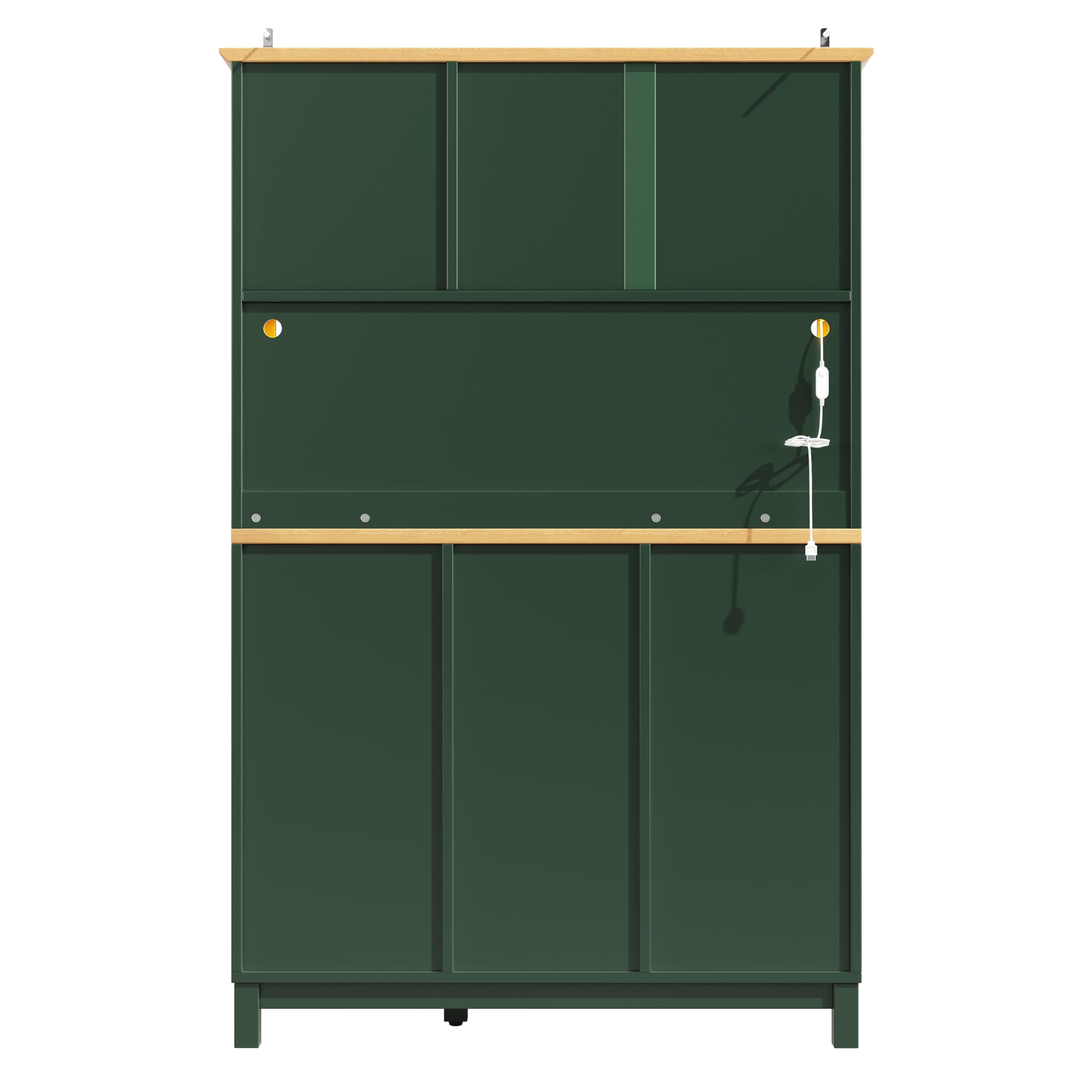 Credenza laterale/Armadietto/Armadietto da cucina/Buffet, 104 x 40 x 180 cm, stile country, 4 ante, con striscia luminosa a LED e portabevande, verde.