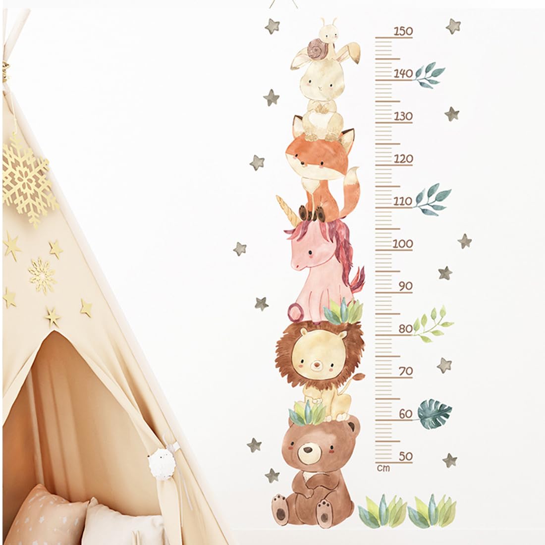 Tabella di altezza per bambini metro adesivo parete Animali della foresta 50-150 cm
