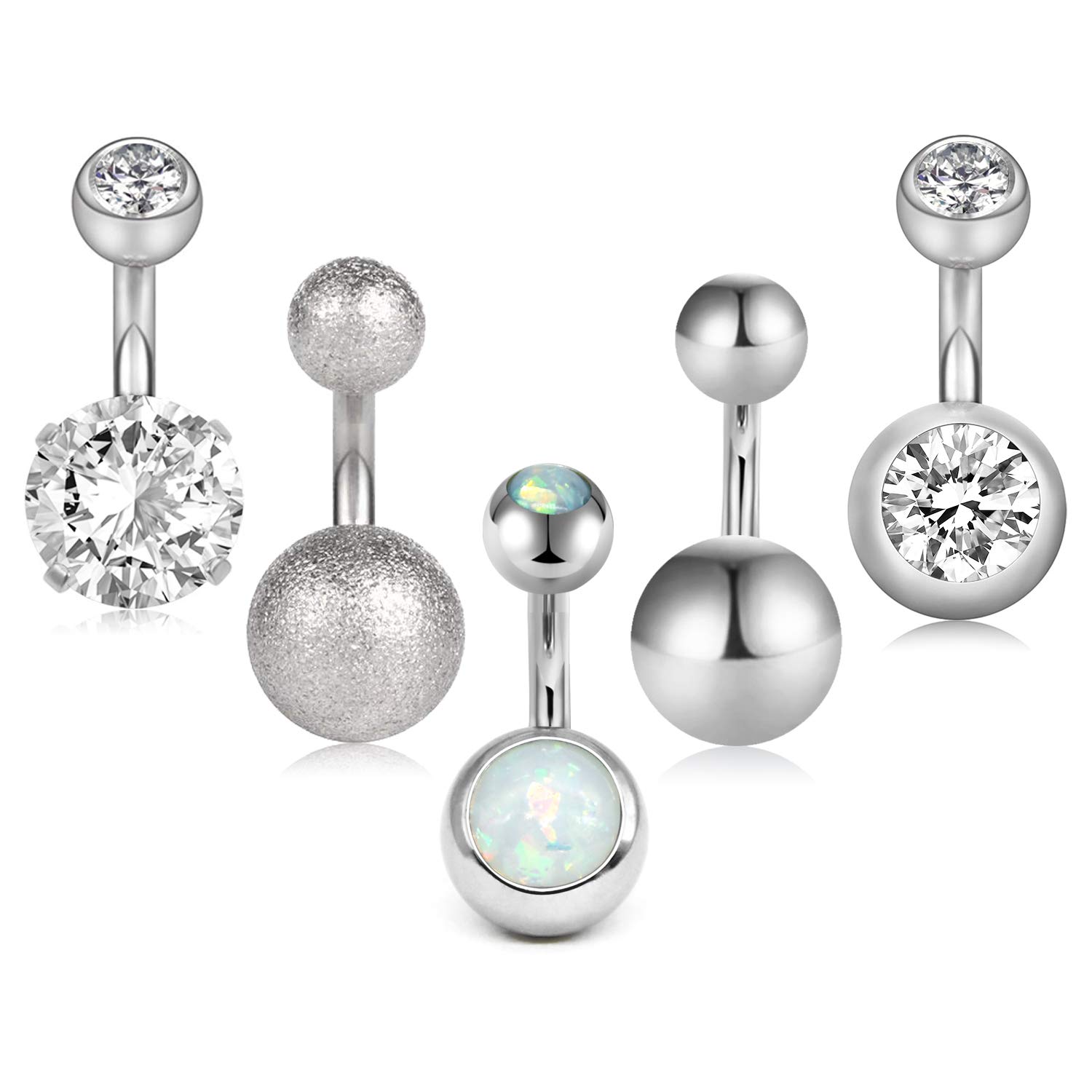 FECTAS316L Anillo de Ombligo Corto de Acero Inoxidable con 14Gauge 6mm Ombligo Barbell Piercing Joyería