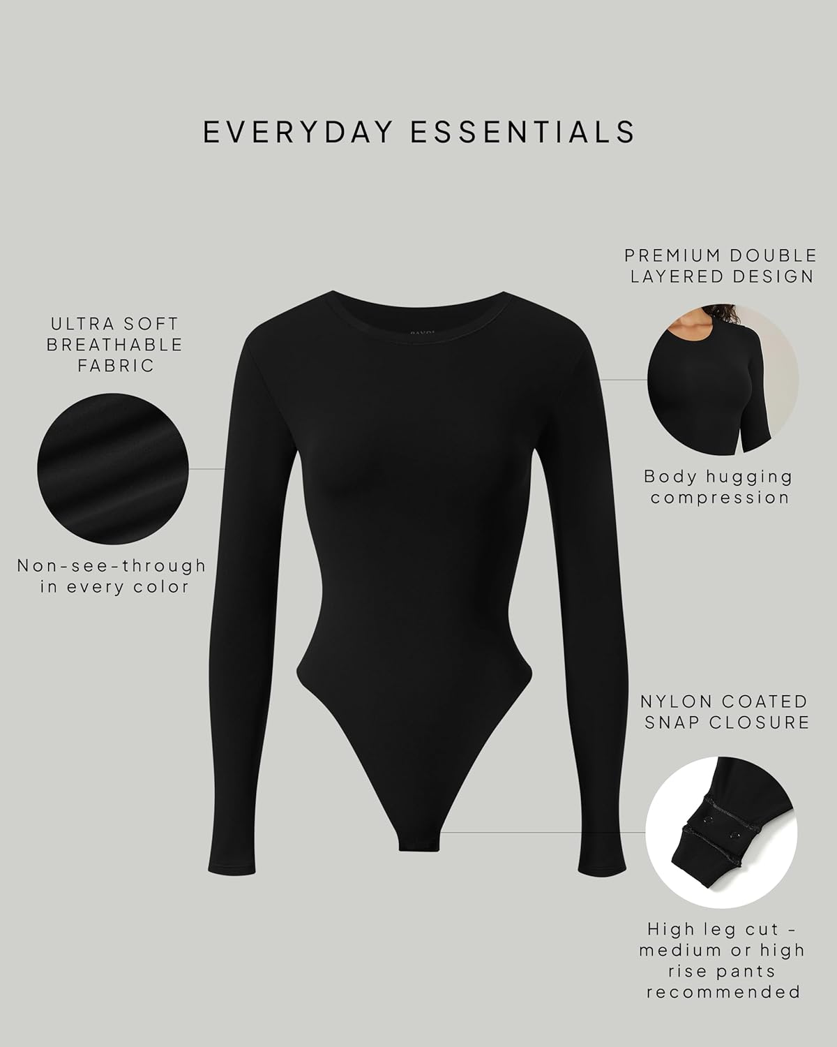 PAVOI ACTIVE Buttery Soft Long Sleeve Body Suits for Women - Double Lined Thong Bodysuits Top Crew Neck - Everyday Essentials - Image 3