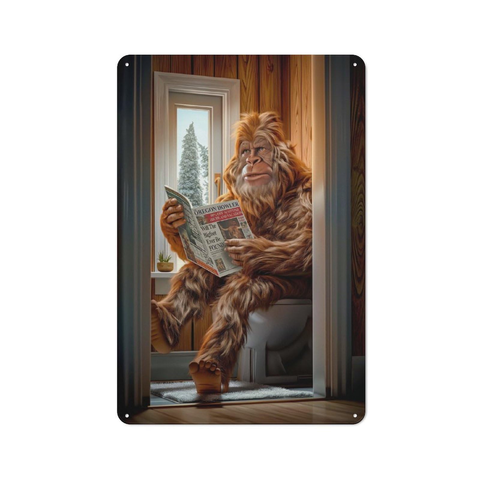 Junmoney Bigfoot On The Toilet Rustic Metal Plaque 30X20cm For Lounge Or Reading Corner, For Home Office, Studio And Craft Room Walls
