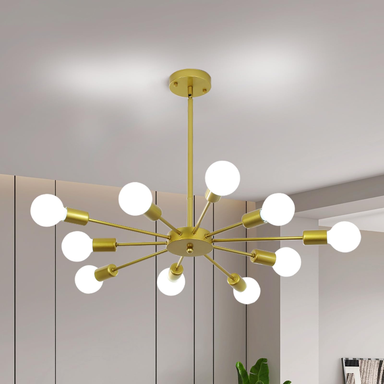 Jaycomey Modern Sputnik Chandeliers Light, 10-Light Gold Dining Room Chandelier Over Table, E26 Base Mid Century Ceiling Light Fixtures Height Adjustable Hanging Pendant Lighting for Kitchen Bar Cafe