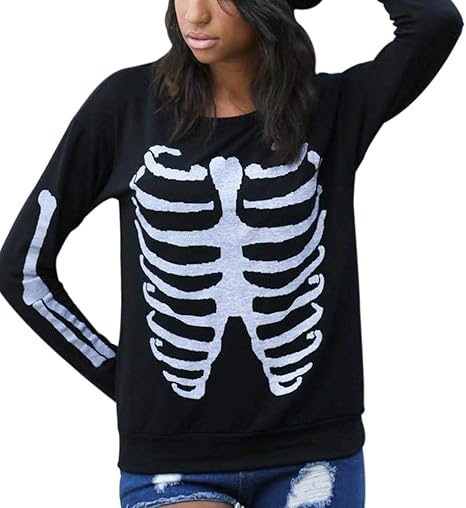 Casual Skeleton Pullovers Sleeve Sweatshirt Photo
