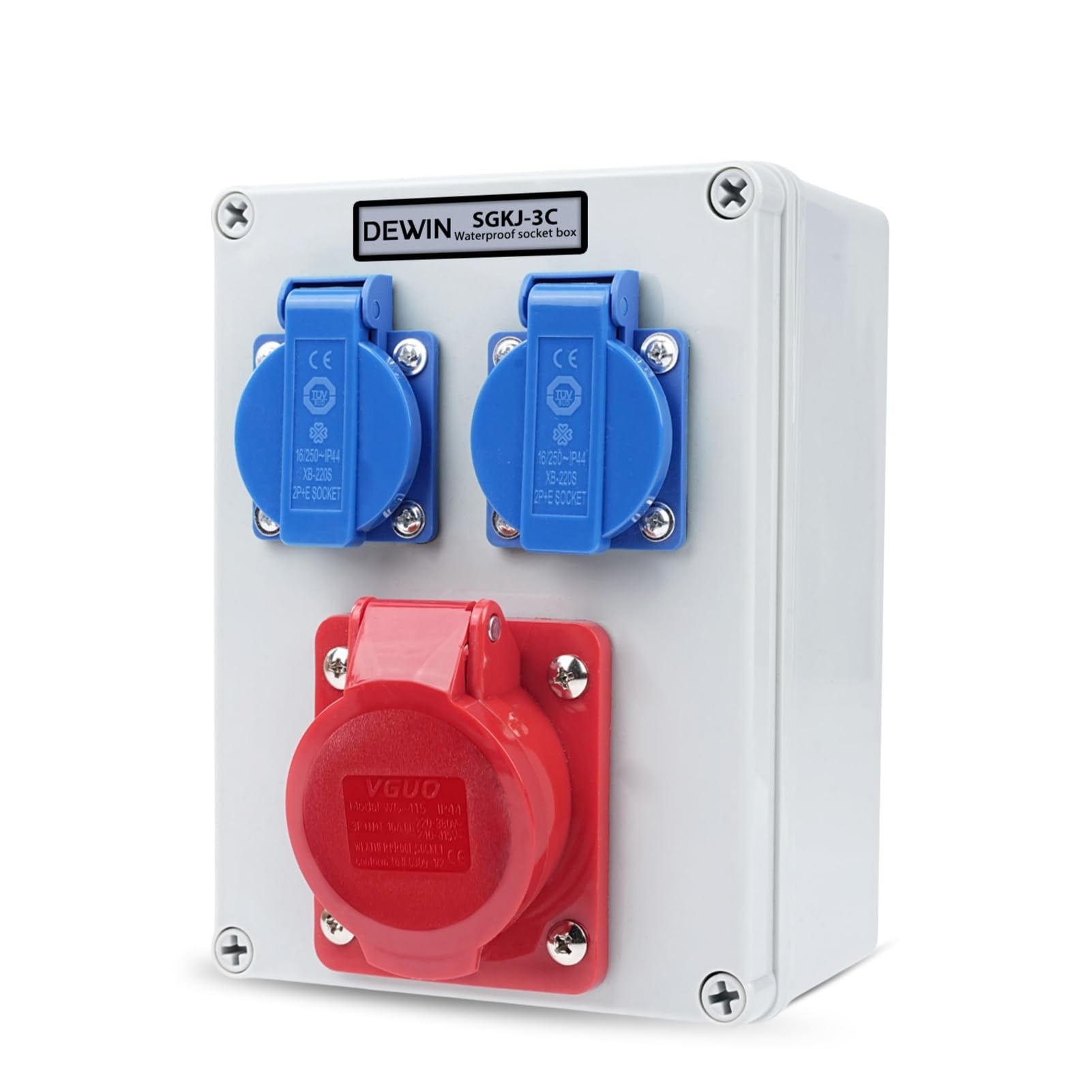 DEWIN Stromverteiler, Wandverteiler Steckdose Stromverteilerkasten 1 x 16A 5P CEE-Steckdose + 2x 230V Außenbereich Baustellenstromverteiler