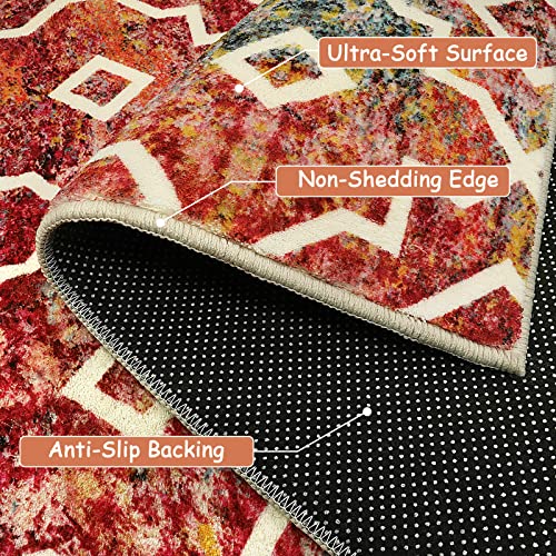 Moynesa Boho Moroccan Runner Rug - 2X4.3 Modern Distressed Kitchen Rug Runner Washable Laundry Room Runner Rug Non Slip, Low Profile Colorful Long Bathroom Rugs Carpet Runner For Bedside Entryway #TOP2