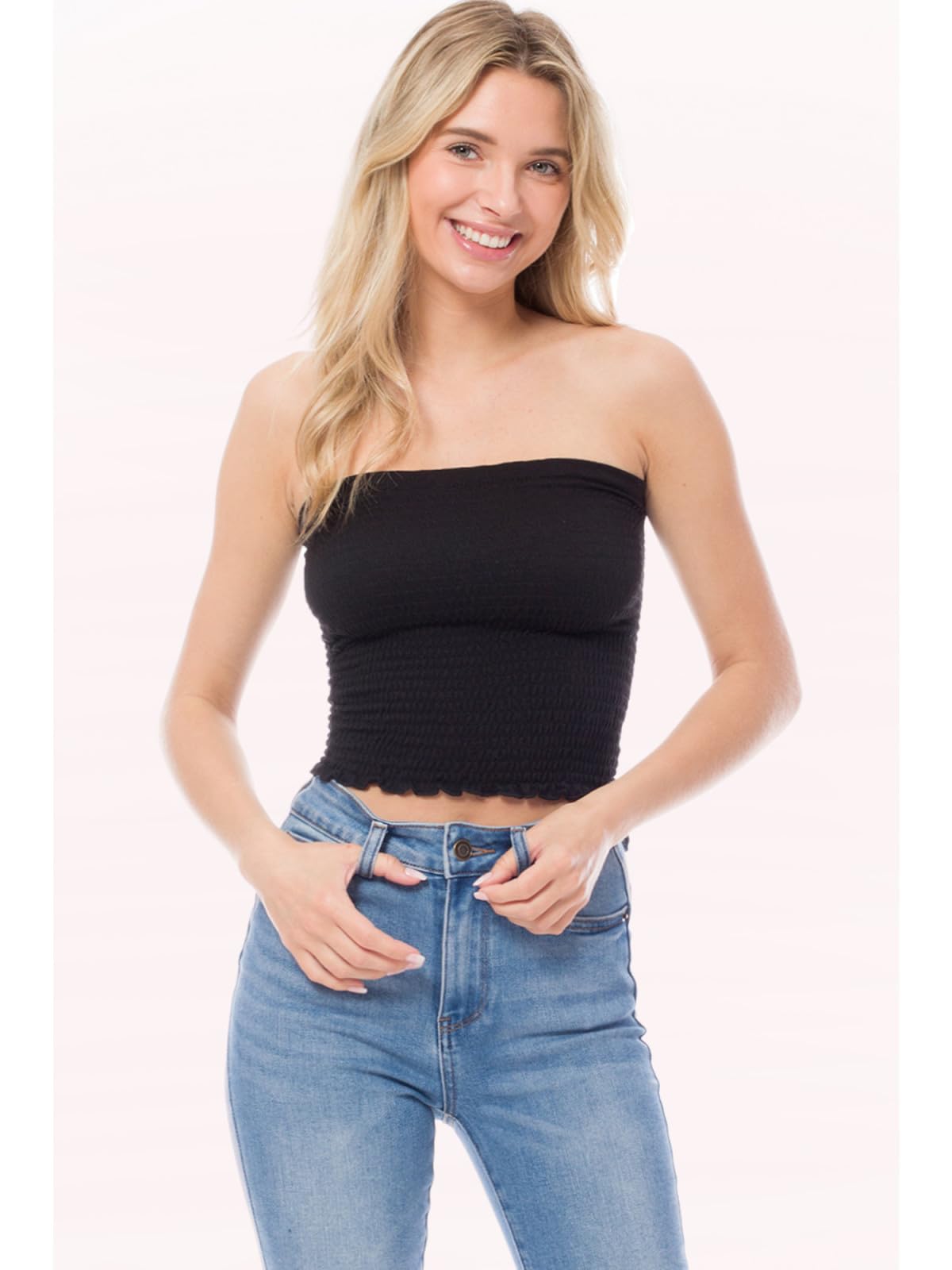 long smocked tube top