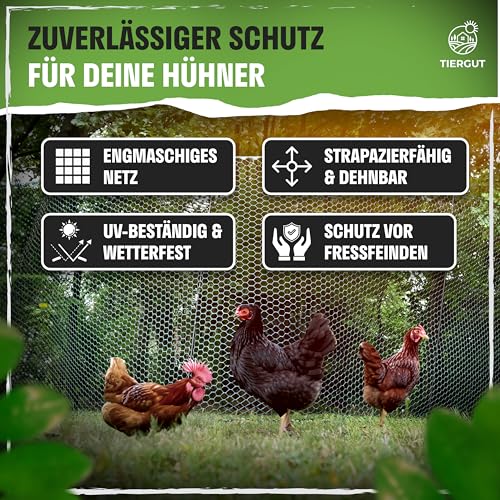 TIERGUT® Hühnerzaun [30m lang, 100cm hoch] - Mobiler Steckzaun für Hühner, Hunde, Kaninchen & Co. - Komplettset mit engmaschigem Zaun und doppelter Befestigung