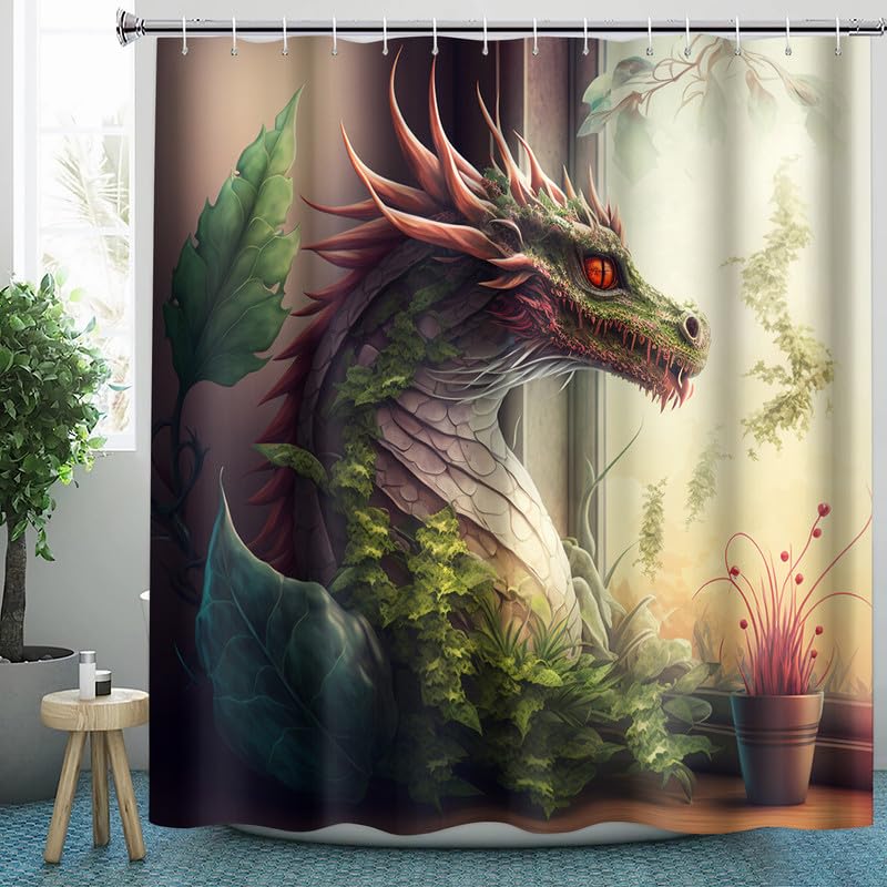 Drachen Duschvorhang 180x200cm - Wasserdicht & Schimmelresistent Polyester