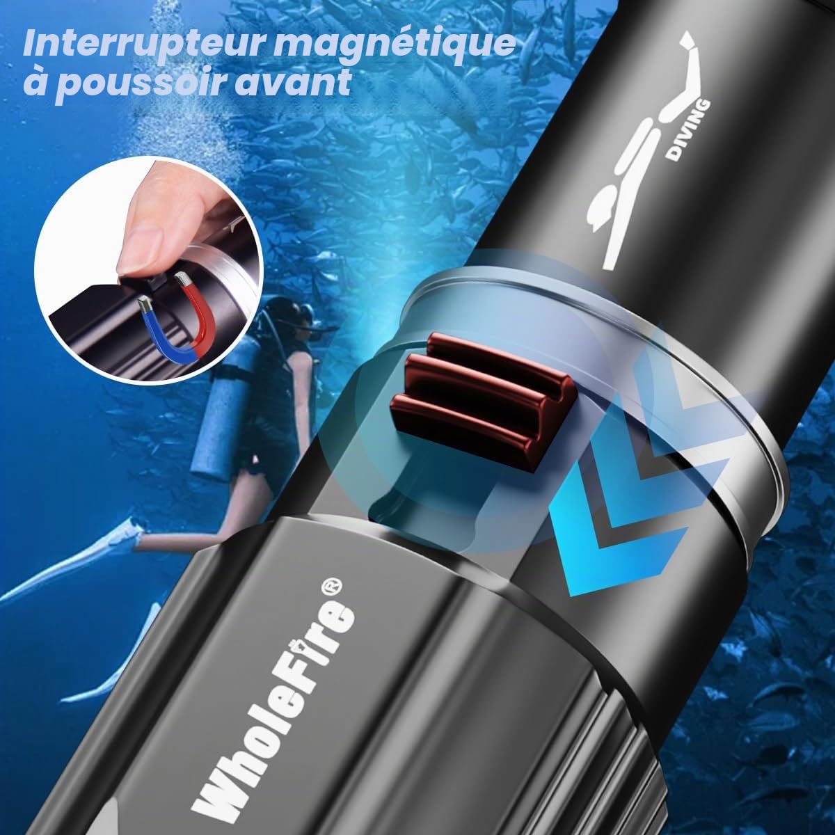 lampe torche de plongée sous-marine de 6000 lumens, lampe de plongée professionnelle XHP70 de 30 m étanche IPX8, lampe sous-marine LED pour plongée