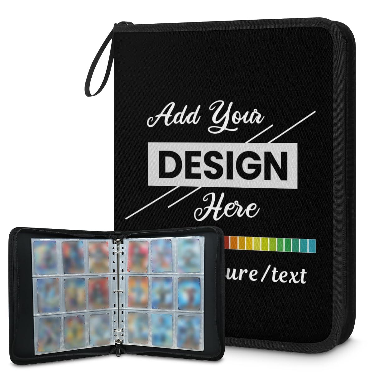 Carpeta de tarjetas deportivas personalizada, 4 bolsillos, 400 unidades, colección de tarjetas, álbum de 3 anillos, fundas negras para tarjetas MTG, TCG, tarjetas deportivas, tarjetas de juego