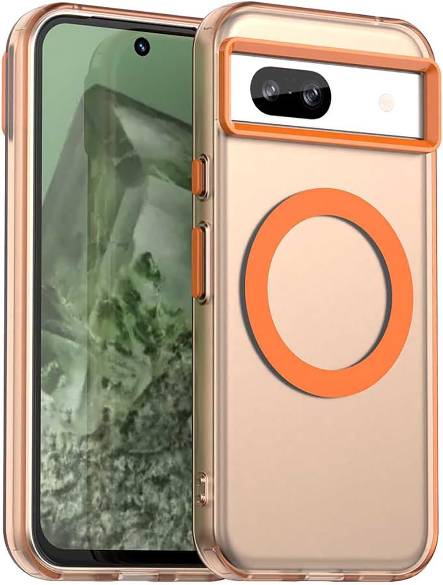 Magnetic Case for Google Pixel 8a Compatible with Magsafe, Support Wireless Charging, Slim Translucent Matte Cover, Soft Shockproof TPU Silicone Case. Orange