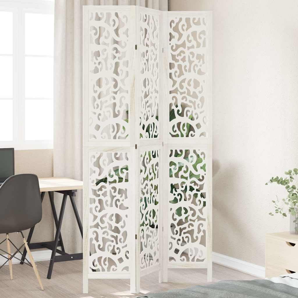 Paravento pieghevole in legno massiccio di paulownia, 3 pezzi, bianco, 105-110 x 220 cm, parete spagnola come protezione dagli sguardi indiscreti e divisorio per camera da letto, soggiorno e