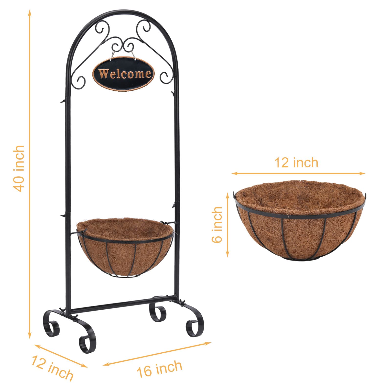 LEWIS&WAYNE Wysoki metalowy stojak na rośliny powitalne 102 cm z wkładką Coco, dekoracja zewnętrzna na werandę, taras, taras, krajobraz
