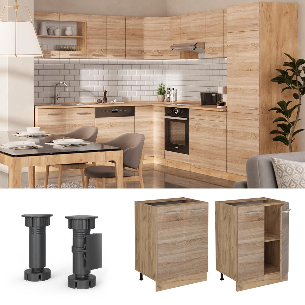Vicco Mobiletto base cucina R-Line, Sonoma, 60 cm senza piano di lavoro, per la libera combinazione all'interno di sistemi cucina modulari