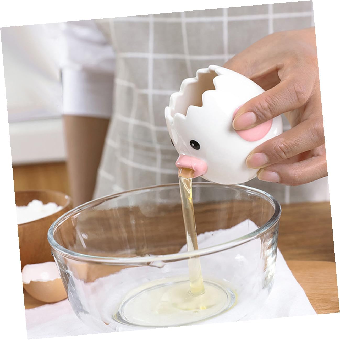 FUOYLOO Practical Ceramic Egg Separator for Baking Cute Chicken-shaped Egg Yolk Filter Kitchen Tool Household Pink