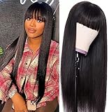 Straight Human Hair Wigs with Bangs Wigs for Black Women Brazilian Virgin Straight Wig Human Hair 150% Density None Lace Front Wigs Machine Made Glueless Straight Bangs Human Hair 20 inch