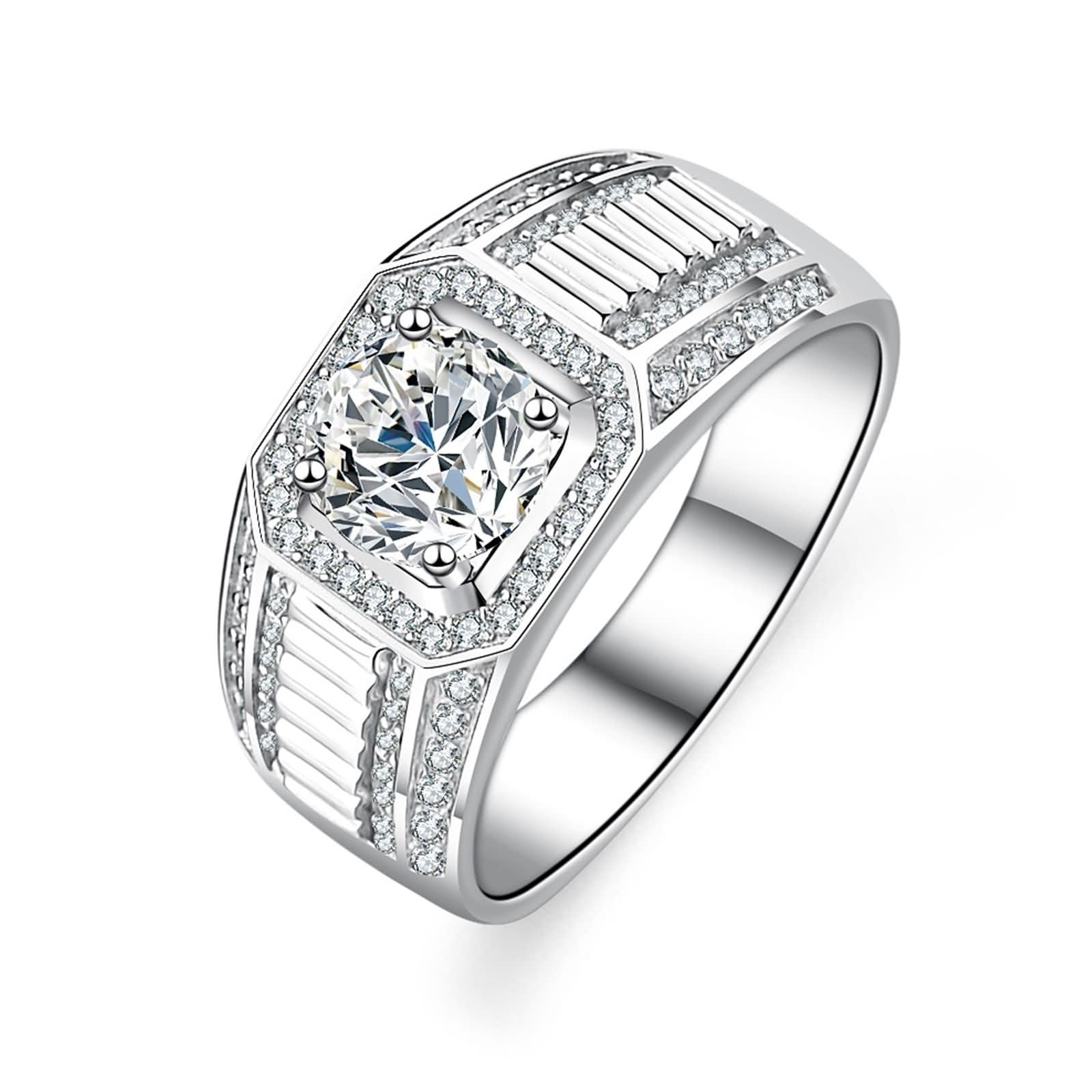 Anillo de boda para hombre de oro blanco de 9 quilates, 14 quilates y 18 quilates, redondo blanco con moissanita de 1 quilate