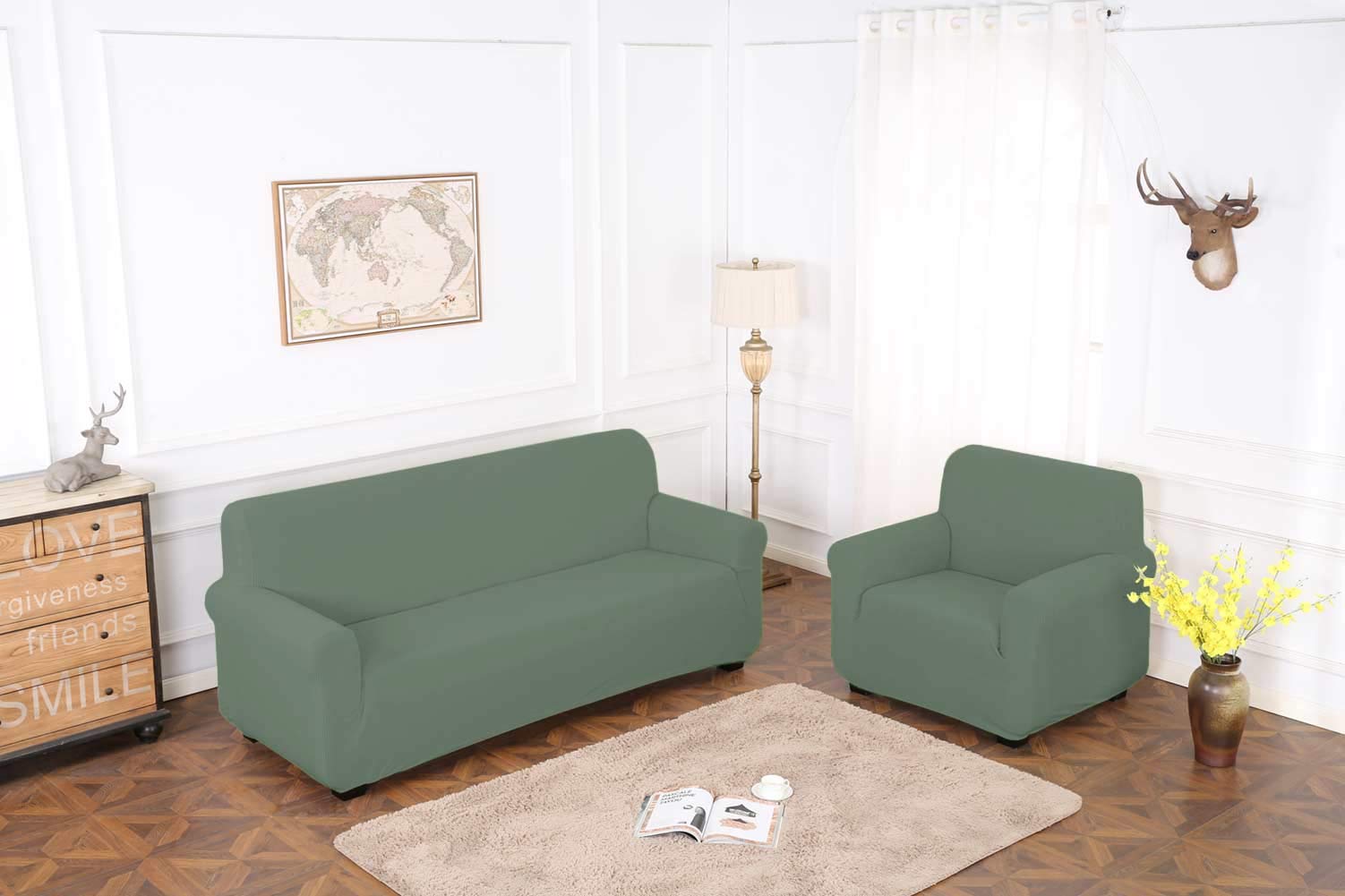 TIANSHU Copridivano 2 Posti Elasticizzato Jacquard Antiscivolo Copertura Poltrona Antimacchia Cani Pet Salvadivano (2 Posti, Verde)