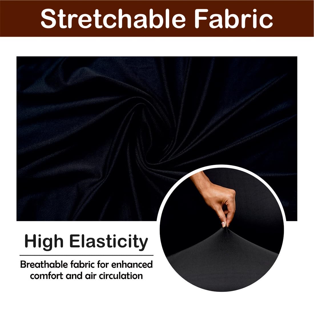 ELEGANTA Polyester Blend Solid Black Office Chair Cover with Armrest Cover Stretchable Removable Washable Cover (Set of 1) 2