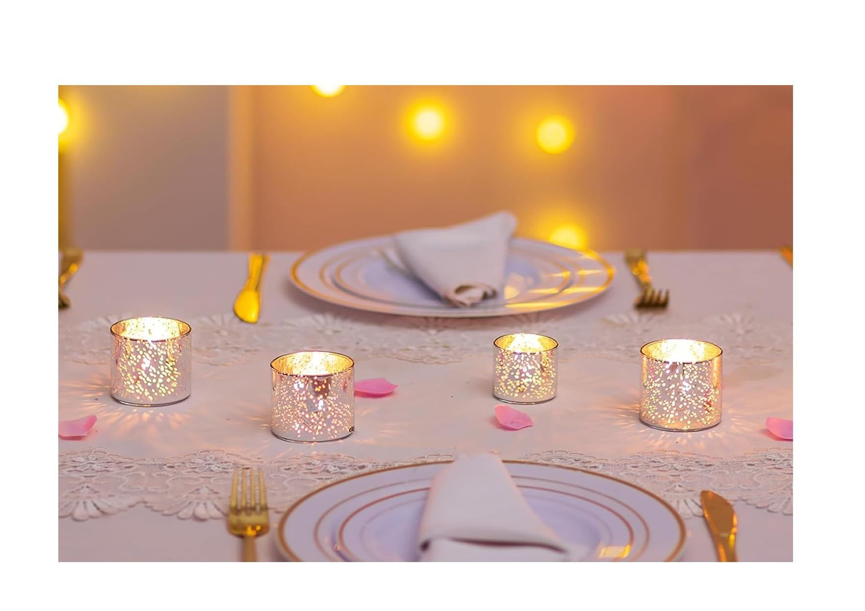 SPHINX Glass Votive Candle Holder for home decorations, for Weddings, Dinner Parties, Candle Light Dinners, Gift - (Mercury Silver, Cylinder-3x3x Inch, 4 Pieces)