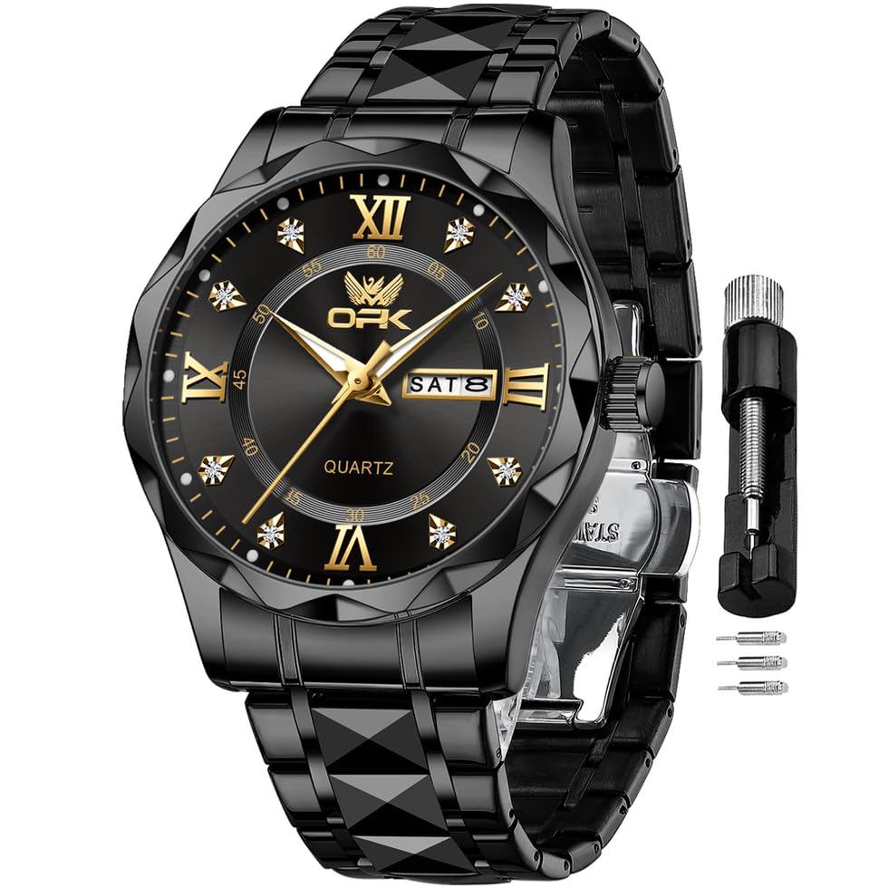 Image of OPK Watches for Men Diamond Roman Analog Mens Watches Waterproof Large Stainless Steel Men Wrist Watch Business Father Gift Watch