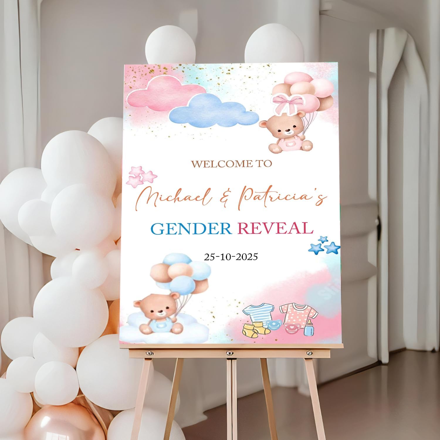 Personalized Gender Reveal Welcome Sign, Editable Pink and Blue Gender Neutral Decor Printable, He or She Yard Sign Neutral Party Porch Door Signs, GenDer Reveal Welcome Signs Boy or Girl #10