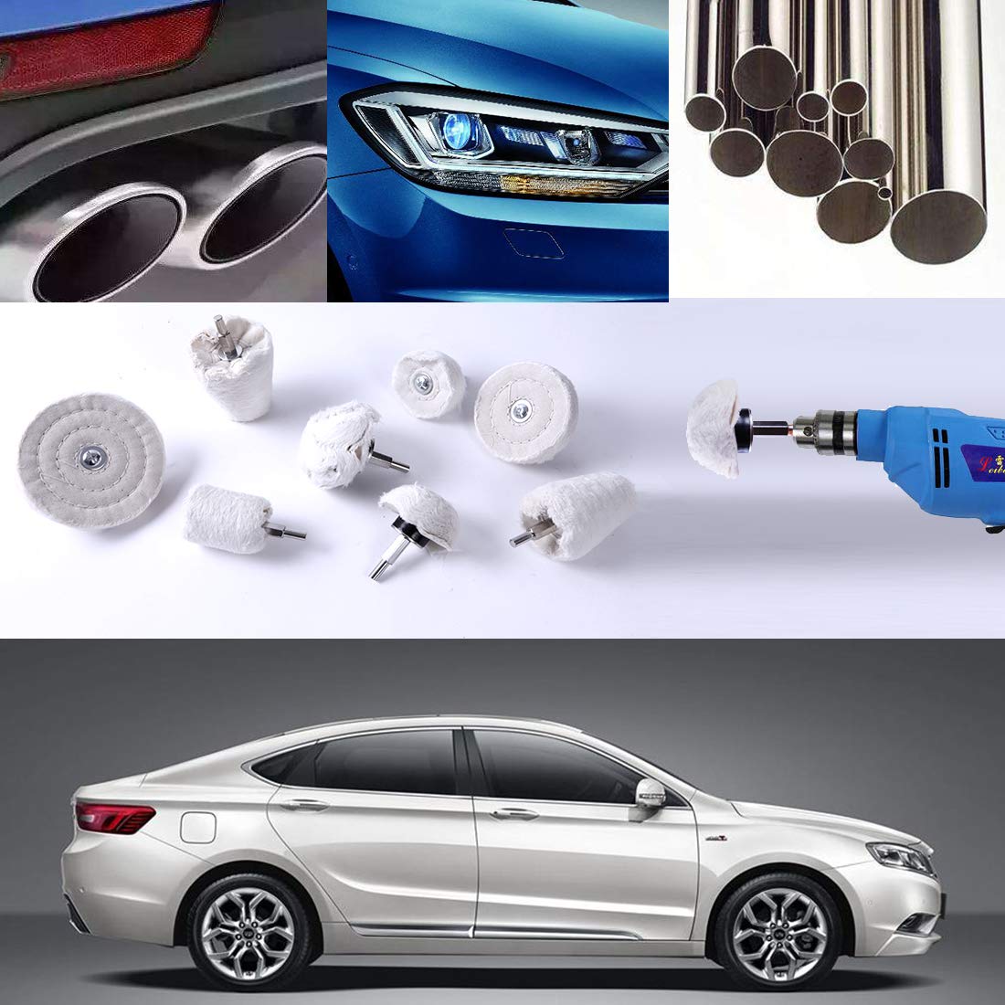 Kit Polissage Perceuse Aluminium, HTBAKOI Kit Polissage Aluminium Brosse Roue Polissage pour Perceuse Chrome Inox Alu Metal