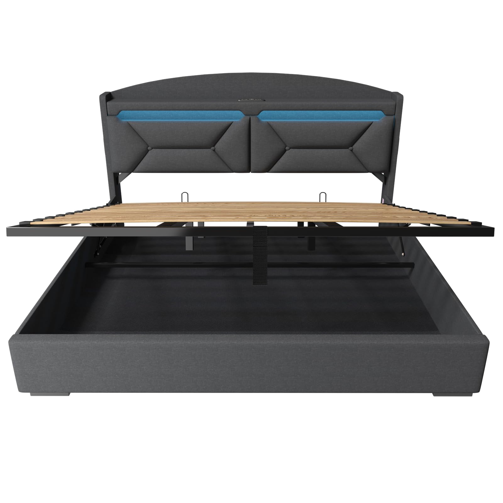 Polsterbett Doppelbett 180x200 cm mit LED, USB C, Hydraulische Bett mit Stauraum und Kopfteil, Stauraumbett Bettgestell mit Metallrahmen Bettkasten und Lattenrost, Leinen, Grau, Ohne Matratze