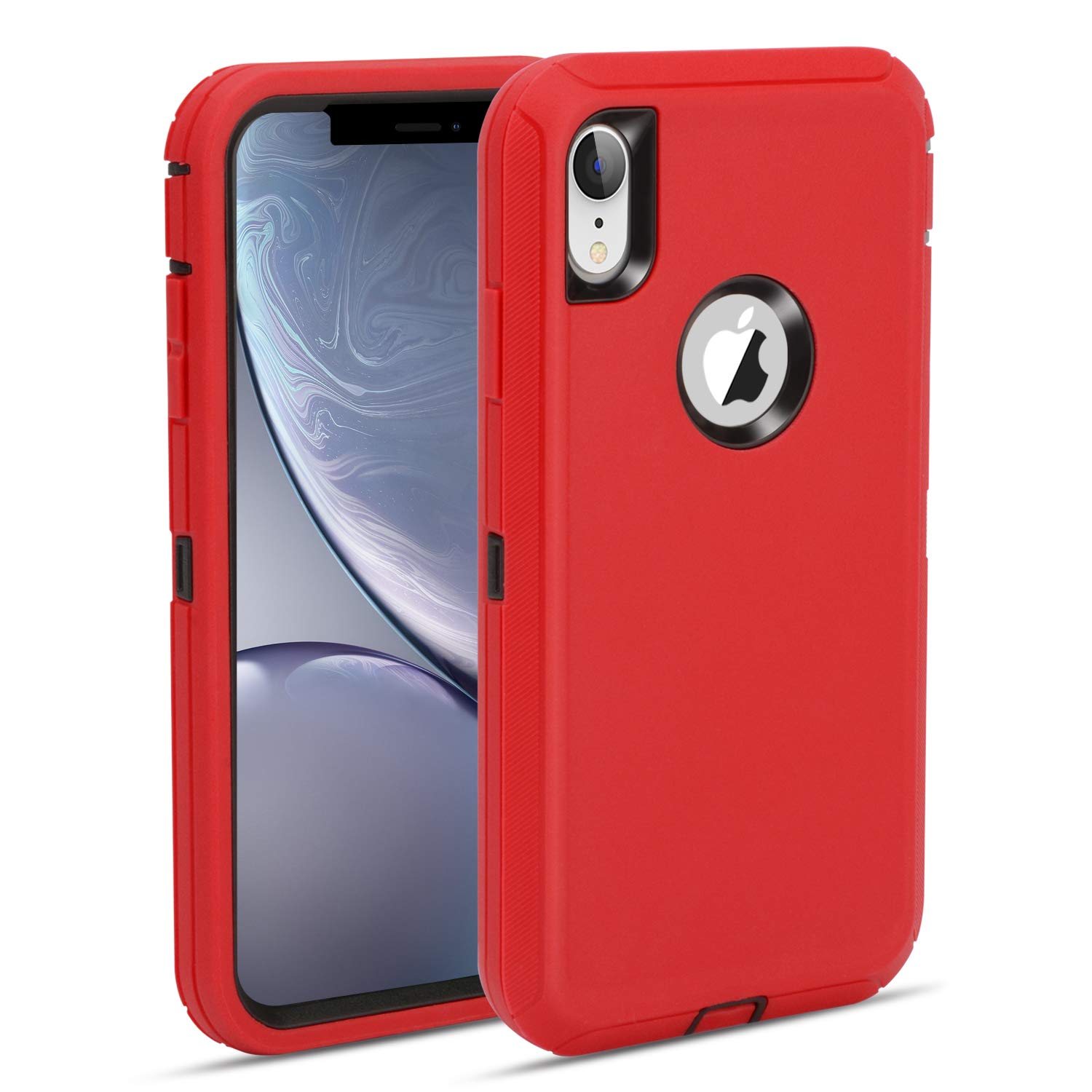 for iPhone XR Case, Heavy Duty Shockproof Full Body Protective Case Hard PC Bumper + Soft TPU Back Cover for iPhone XR Not Built in Screen Protector (Red/Black)