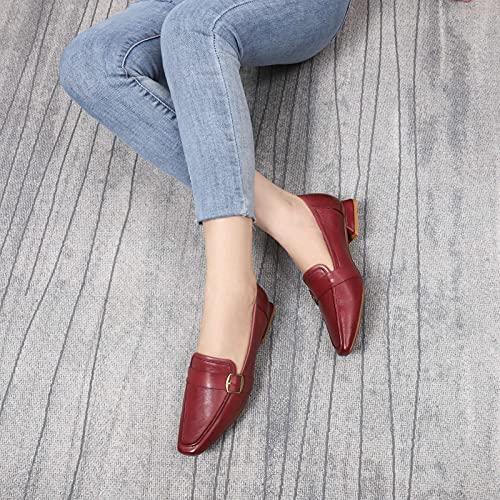 Image of Mona flying Women's Leather Square Toe Penny Loafer Slip on Office Flats