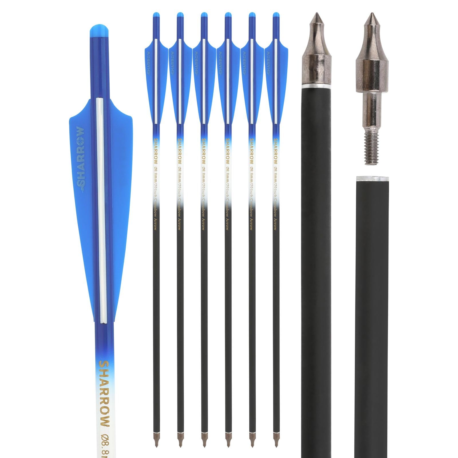 6/12Pcs Crossbow Arrow 16 17 18 20 22 Inch Carbon Crossbow Bolts with Removable Archery Arrow Tips 4" Shield Feather Hunting Arrow (12, blue, 22inch)