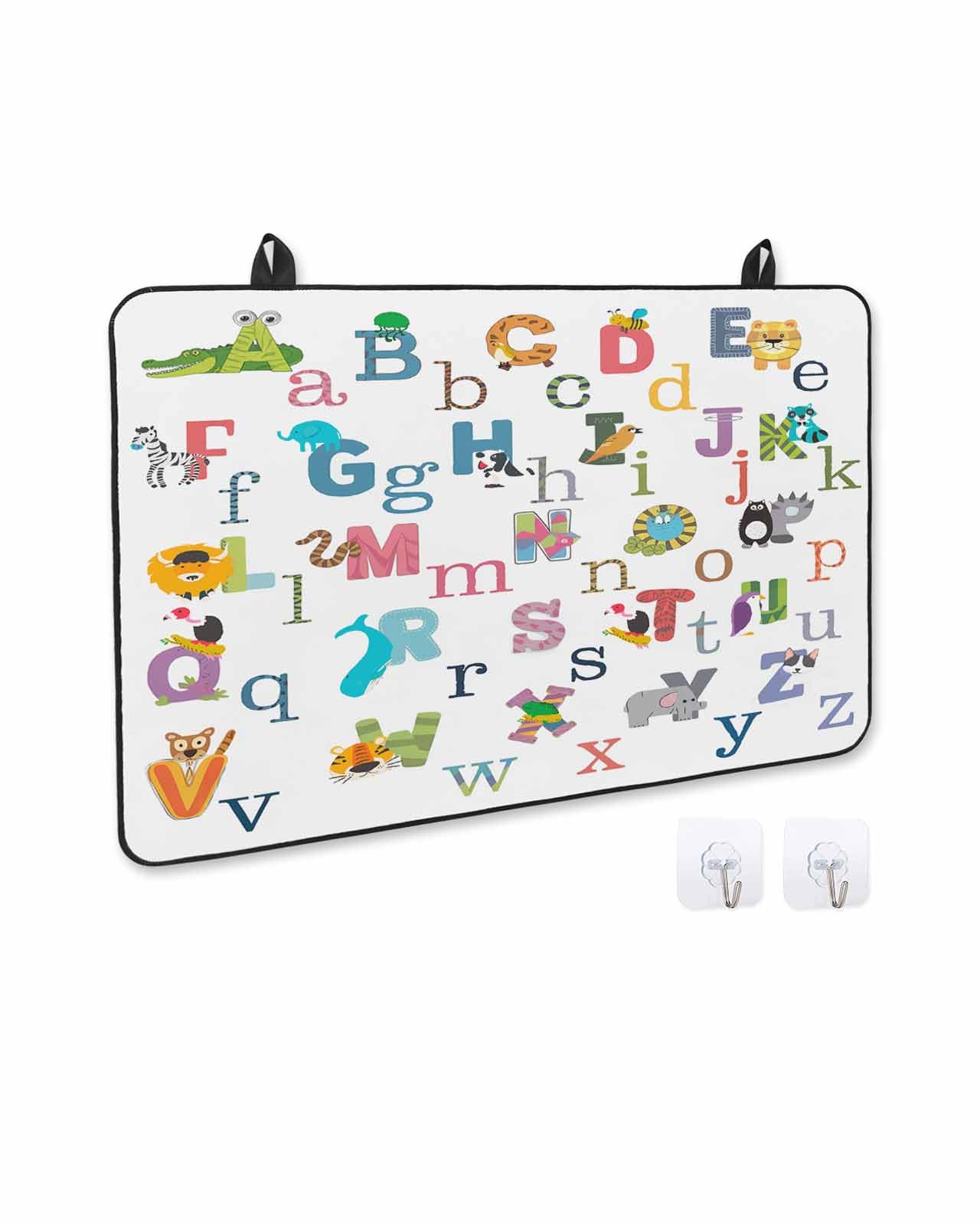 Stove Cover for Electric Stove, Alphabet Letter Colorful Cartoon Animals ABCD Letter Stove Top Cover for Glass Top, Heat Rubber Mat Foldable Cooktop Cover Top Protector, 24