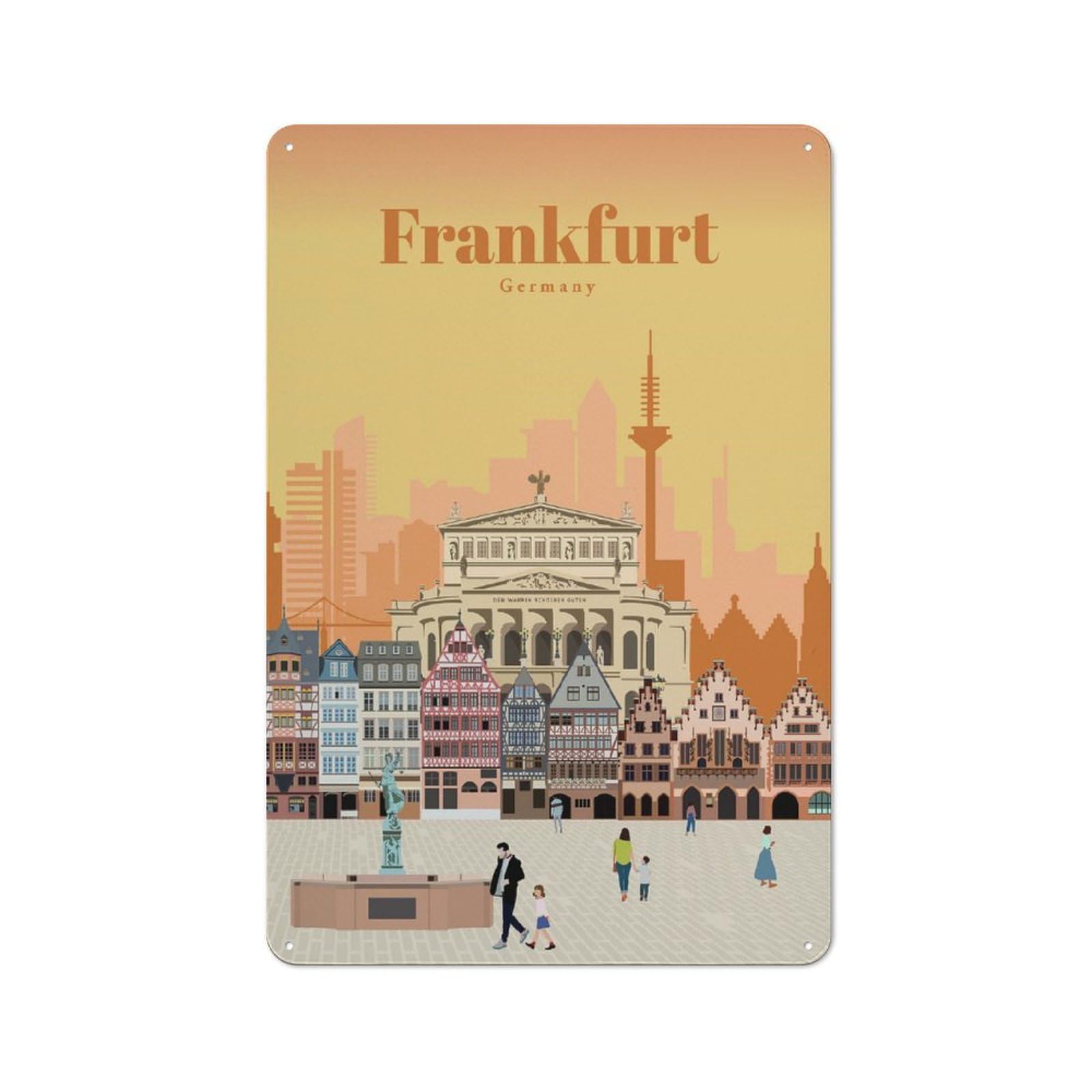 Junmoney Travel To Frankfurt Rustic Metal Plaque 30X20cm For Hobby Room Or Studio, For Creative Interior Collectors
