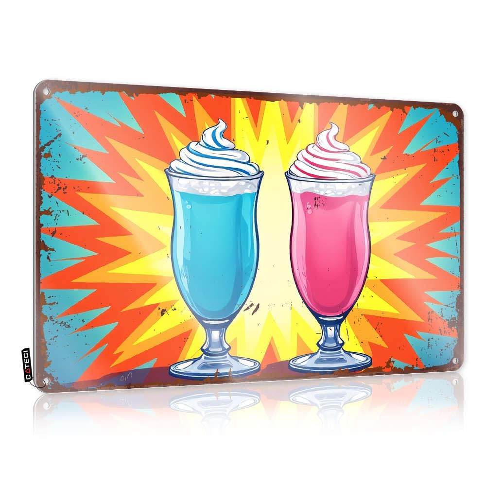 Fzfn Boys Colour Wall Signs Garage Stuff For Guys Ready To Hang - Two Milkshakes With Whipped Cream On Top. Fun For Garage(30X40cm)
