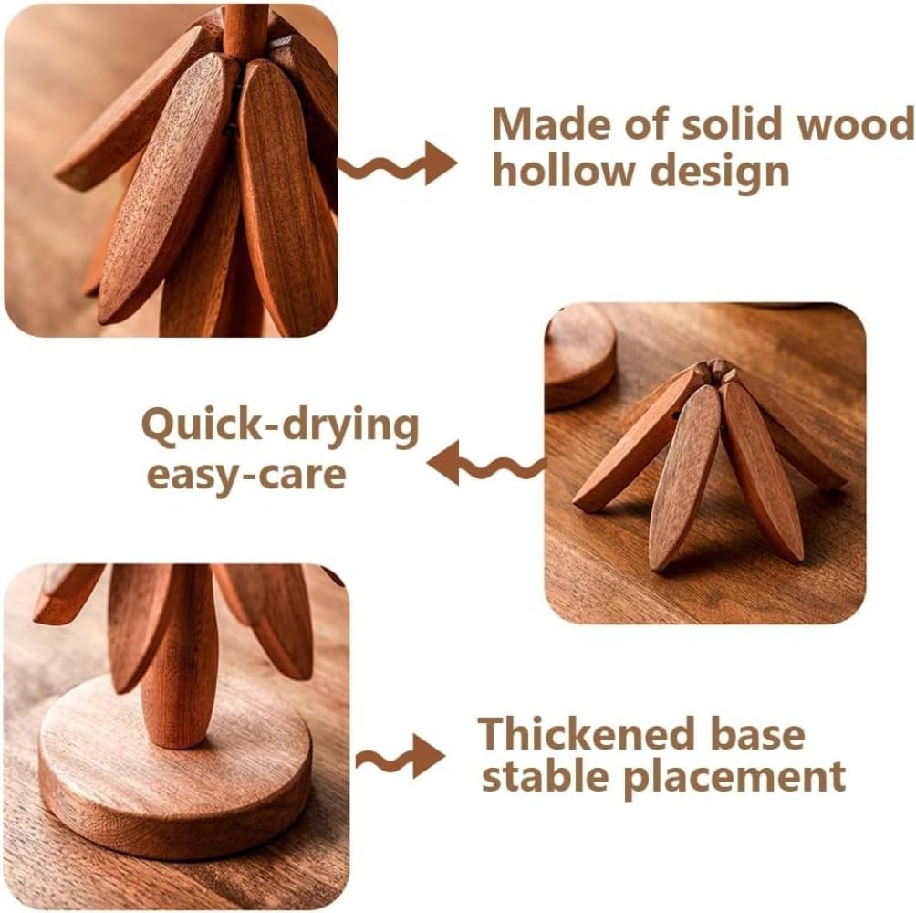 Juego de posavasos de madera para arte de árbol, juego de posavasos de bambú, posavasos plegables de árbol, posavasos de madera de nogal, alfombrilla aislante (B-Walnuss-4 posavasos)