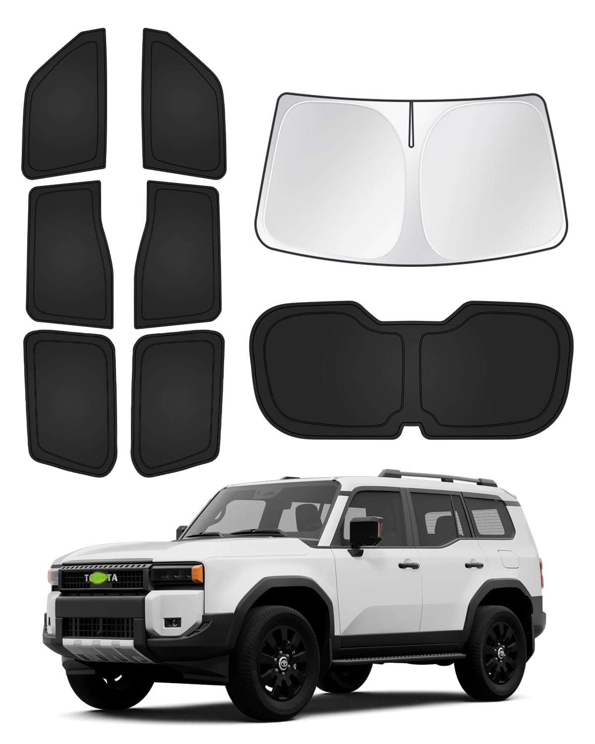 Canvcle Sunshades for 2024 2025 2026 Toyota Land Cruiser Prado 250 Accessories Windshield Sun Shade Side Rear Window Shade Cover Sun Visor Shield Privacy Protection Keep Vehicle Cool Black 8PCS