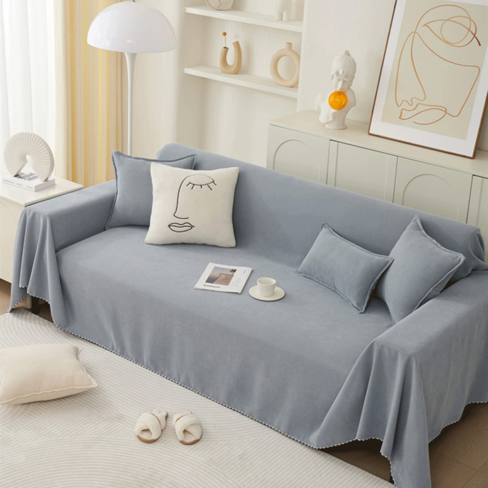 Boutis Housses De Canapé Réversible Chenille Douce Couvre Canape Pour 1/2/3/4 Canapés Couverture Multifonction Housses De Protection De Canapé Lavables Pour Chiens, Enfants(180x300cm/70"x118",Grey2)