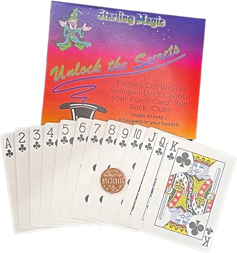 Ted's Sterling Magic Bicicleta Svengali Deck Trick en la parte trasera roja, traje de clubes, elige tu tarjeta de fuerza (King)