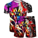 URVIP Herren Strandshorts T-Shirt 2-Teiliges Set 3D Bunten Gedruckt Lustiges Kurzarm Sommer Beiläufige Herren T-Shirt Tops Tees Badeshort Sporthose Sportswear Multi-08 5XL