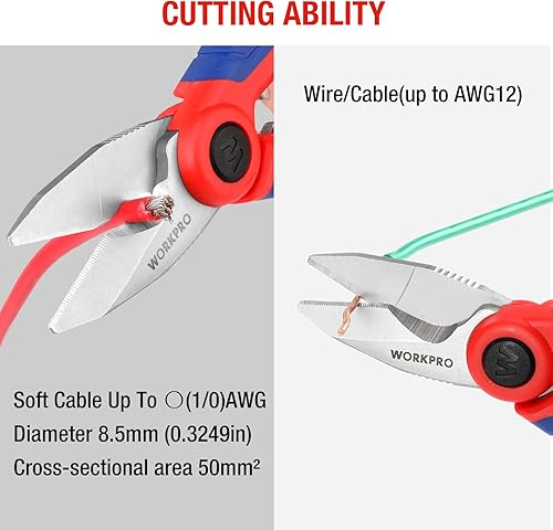 Miniatura 6 de WORKPRO Juego de destornilladores multipuntas 12 en 1 y tijeras de electricistas inoxidables, tijeras de electricista profesional de 6.4 pulgadas