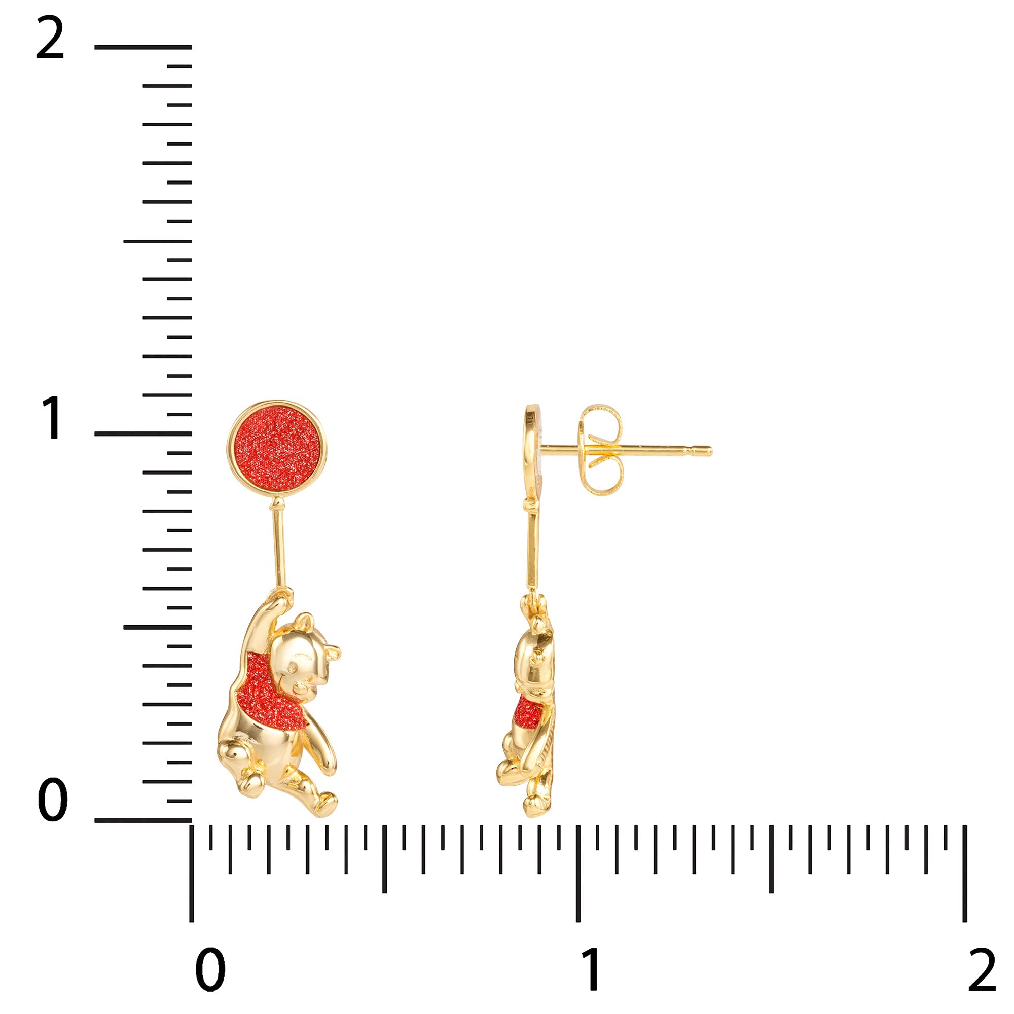 Orecchini Disney Winnie the Pooh con glitter rosso e finitura placcato oro - orecchini pendenti da donna e bambina - gioielli Ufficiali Disney - idea regalo