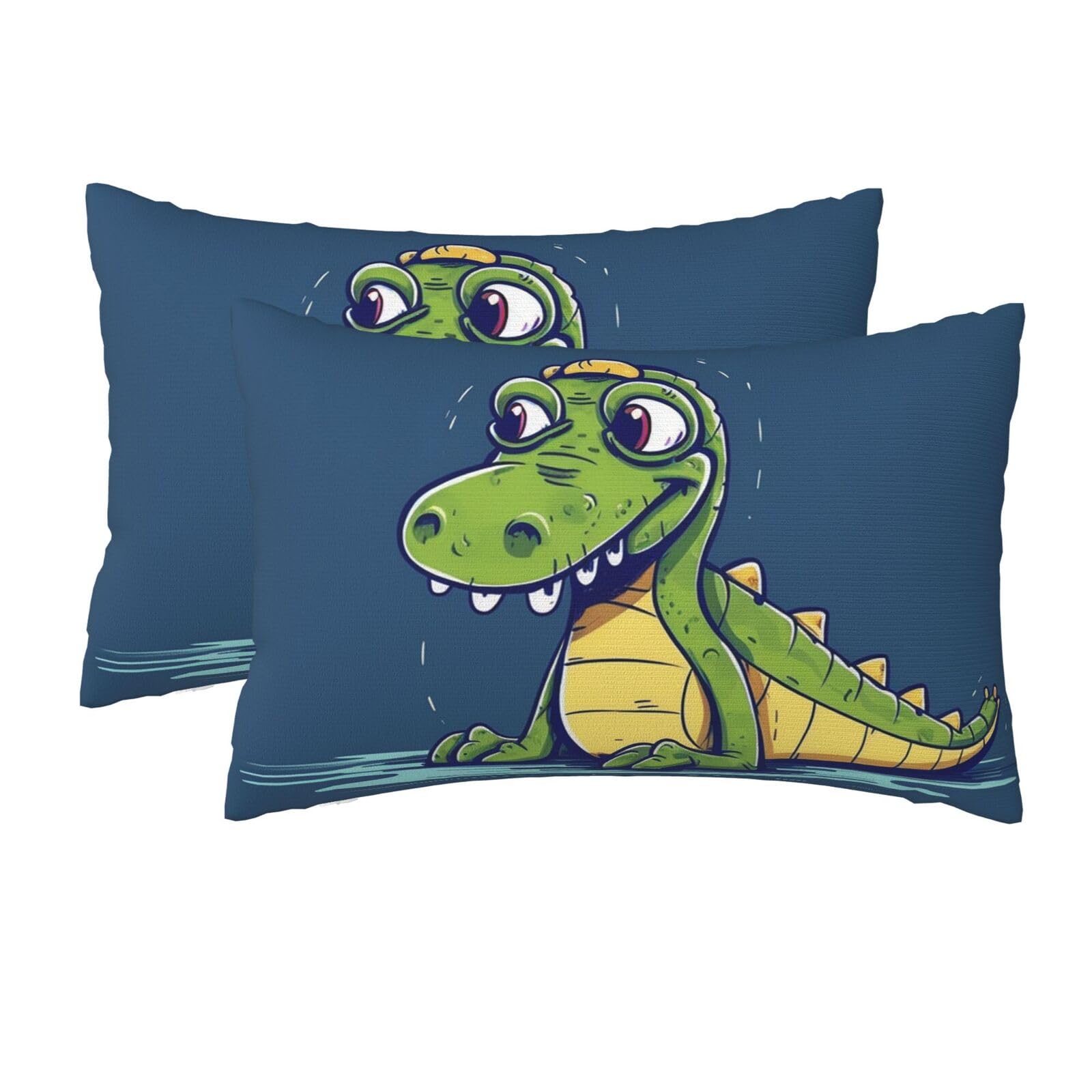 2 Pack Queen Size Pillow Cases for Hair and Skin Soft Breathable Pillow Case Covers with Hidden Zipper Cartoon Crocodile Pillowcase 20x30 Inches Pillow Cover for Sleeping Gift