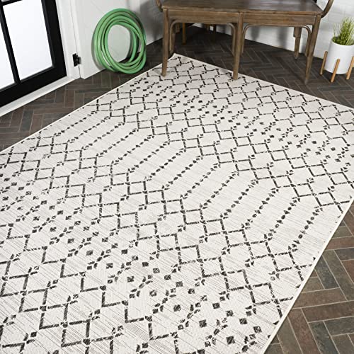 Jonathan Y Smb108I-9 Ourika Moroccan Geometric Textured Weave Indoor Outdoor Area-Rug, Coastal, Traditional, Transitional Easy-Cleaning,Bedroom,Kitchen,Backyard,Patio,Non Shedding, Cream/Black, 9 X 12 #TOP4