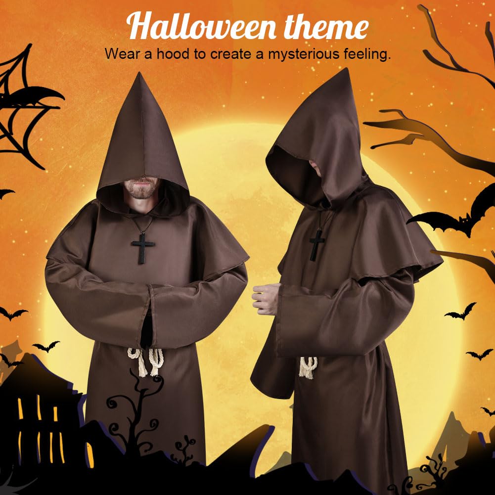 Aomig Kostium Męski Prister, Czapka Mnicha, Peleryna Średniowieczna, Kostium Męski Halloween, Karnawał