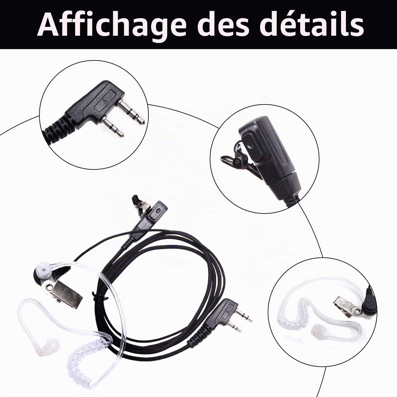 GVSS 2 Pièces Universel Oreillette Talkie Walkie 2 Broches Câble 150cm, Casque Écouteur Compatible avec Kenwood Baofeng UV5R 888S RT24 RT27 Hesenate HT999,pour Radio Bidirectionnelle