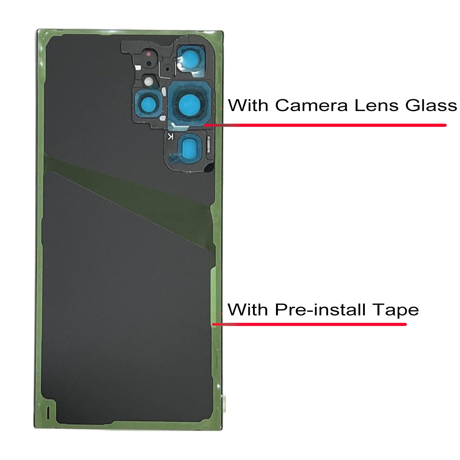 Galaxy Black S23 Ultra Back Glass Replacement for Samsung Galaxy S23 Ultra 5G Back Glass Cover with Pre-Installed Camera Lens and Adhesive + Repair Tool Kits
